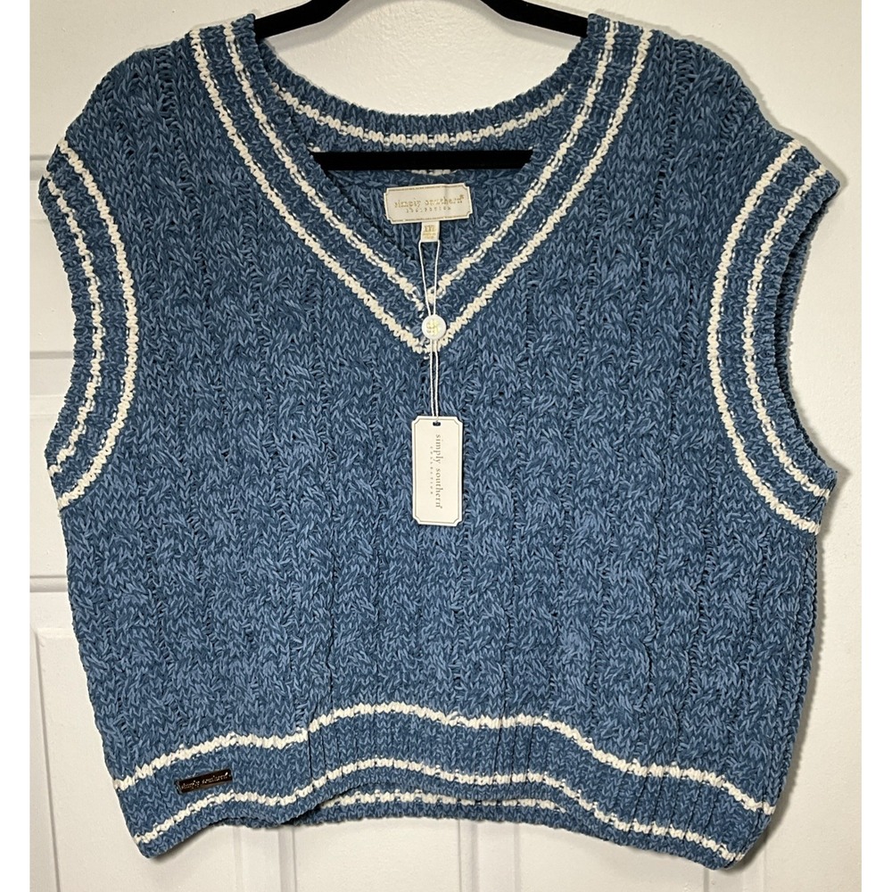 Simply Southern Blue Sleeveless Knitted Sweater Vest Women's XXL
